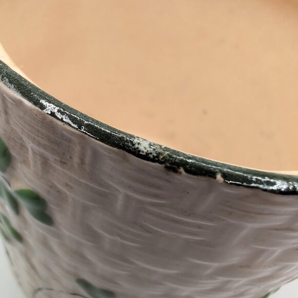 Vintage Ceramic Japanese Biscuit Barrel w/ Wicker Handle Shamrock Weave Pattern - Picture 11 of 12